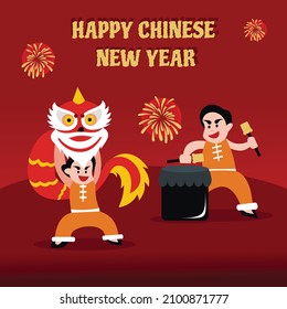 illustration vector graphic of two boys celebrating chinese new year, perfect for chinese day, religion, holiday, culture, greeting card, etc.

