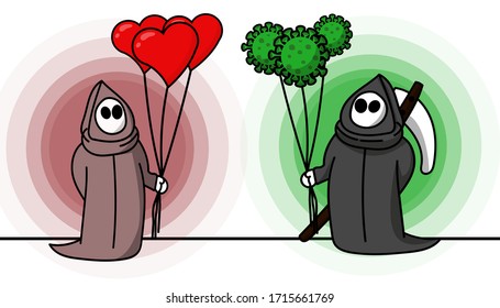 Illustration Vector Graphic Of Two Death Skelton Character With Hearth And Virus