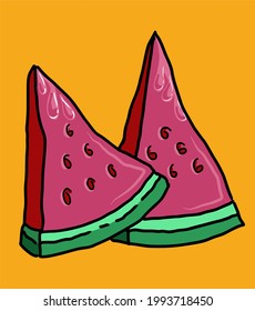 ilustración vectorial gráfico de dos sandías frescas, perfecto para acondicionamiento de productos de sandía, logo de empaquetado de jugos