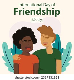 illustration vector graphic of two friends laughing together, perfect for international day, international day of friendship, celebrate, greeting card, etc.