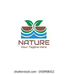 illustration vector graphic of two greenery grew in the soil which was full of water, perfect for nature, botany, agriculture, farm, garden, etc.


