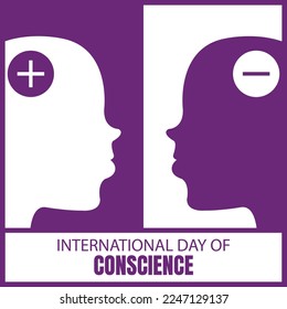 illustration vector graphic of two head silhouettes with positive and negative symbols, perfect for international day, international day of conscience, celebrate, greeting card, etc.

