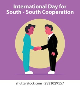 ilustración vectorial de dos representantes de los países dan la mano, perfecto para el día internacional, cooperación sur sur, celebrar, tarjeta de saludo, etc.