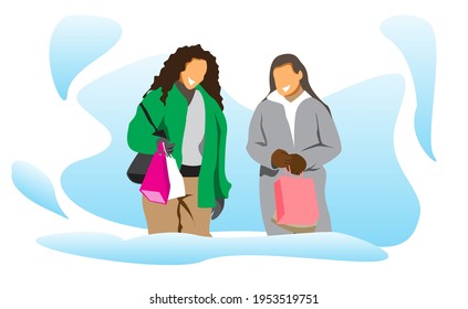 Illustration vector graphic of two women who were chatting after shopping. Vector illustration