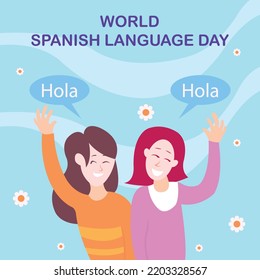 Illustration Vector Graphic Of Two Women Greeting In Spanish, Perfect For International Day, World Spanish Language, Celebrate, Greeting Card, Etc.