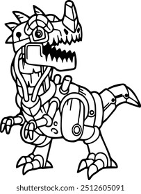 illustration vector graphic of Tyrannosaurus Rex dinosaur robot design image, black and white silhouette image good for education or learning media