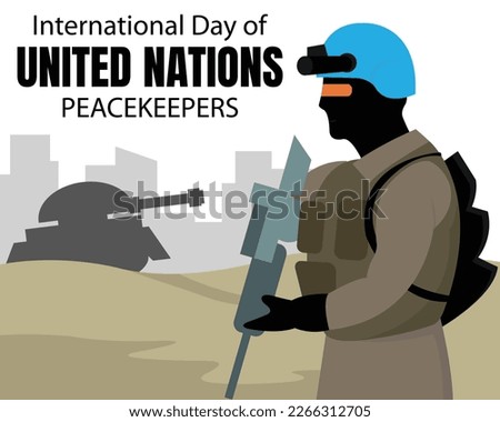 illustration vector graphic of a un soldier holding a gun on the battlefield, perfect for international day, united nations peacekeepers, celebrate, greeting card, etc.