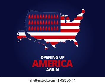 Illustration vector graphic of United States map with population symbol inside. Flag map of United States of America on dark blue background. Opening up America Again and reopening economies concepts.