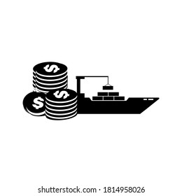 Illustration vector graphic of United States flag and China flag with Container ship, US coin money and building symbol surrounded by telephone icons. US and China trade talk about economy and public 
