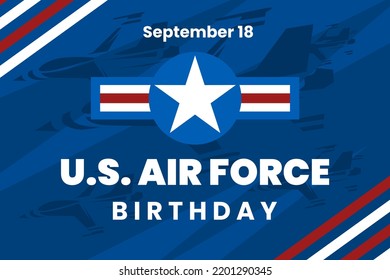 Gráfico vectorial de ilustración del cumpleaños de la fuerza aérea de los estados unidos. Avión Jet, estrella, insignia de los estados unidos, bandera de los estados unidos. Bien por el afiche, la pancarta, el fondo, el fondo