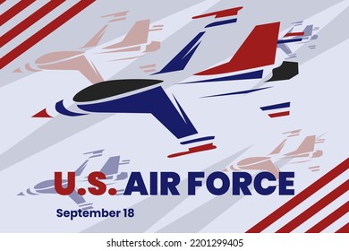 Illustration Vector Graphic Of United States Air Force Birthday. Jet Plane, Star, United States Badge, America Flag. Good For Poster, Banner, Background, Wallpaper