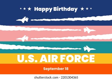 Illustration Vector Graphic Of United States Air Force Birthday. Jet Plane, Star, United States Badge, America Flag, Colorful. Good For Poster, Banner, Background, Wallpaper