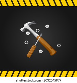 Illustration of vector graphic USA labor day celebration with flat design style. Set of construction tools. Set of hammer and screwdriver. Vector illustration. EPS10 format.