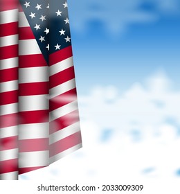Illustration of vector graphic USA labor day celebration background. USA flag with sky and white cloud. Holiday labor day. Vector illustration. EPS10 format.
