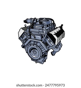 Illustration Vektorgrafik Grafik von V8 Maschinenhub für Fanart Automotive