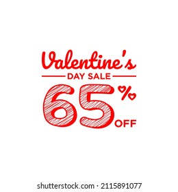 Gráfico de vectores de ilustraciones del descuento por venta de San Valentín 65% de descuento