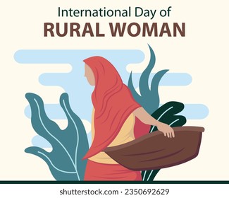 illustration vector graphic of a veiled woman is carrying a basket, perfect for international day, international day of rural woman, celebrate, greeting card, etc.