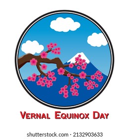 illustration vector graphic of vernal equinox day. cherry blossoms and mount fuji