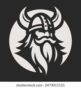 Ilustración Vector gráfico de la cabeza vikinga en el logotipo del círculo