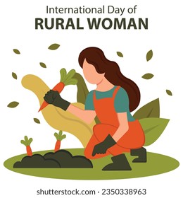 illustration vector graphic of a village woman is harvesting carrots in the garden, perfect for international day, international day of rural woman, celebrate, greeting card, etc.