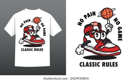 illustration vector graphic of vintage basket ball sneakers mascot perfect for streetwear t-shirt design print