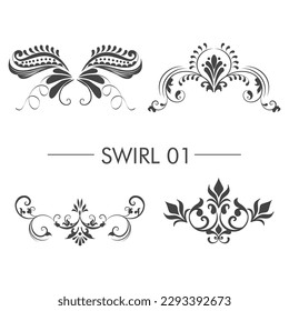 Illustration vector graphic of vintage floral swirl ornament set