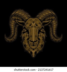 Illustration Vector Graphic of Vintage Goat Head with Engraving Style. Perfect for T-Shirt Design