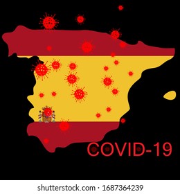 Ilustración vectorial gráfico del diseño de la bandera de españa de la corona de virus. Enfermedad de Coronavirus Wuhan Sars.Concepto de cuarentena del coronavirus. Brote de coronavirus en España. Vector EPS10