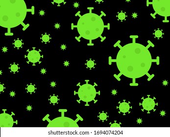 Illustration vector graphic of virus corona or covid-19 flat design style with green color and black background.Perfect to poster,infographic,animation and etc.