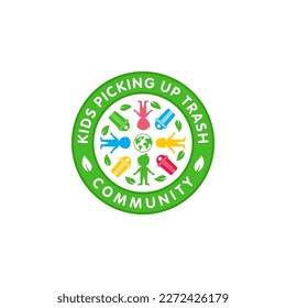 Ilustración vectorial gráfica de un voluntario recogiendo la plantilla de diseño del logo de la basura 01
