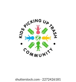 Ilustración vectorial gráfica de un voluntario recogiendo la plantilla de diseño del logo de la basura 01
