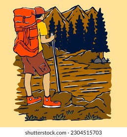 Illustration vector graphic of WALK TO MOUNTAIN for apparel design merchandise, such as logos on product packaging