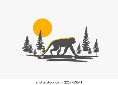 Illustration vector graphic of walking monkey in the forest