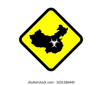 Illustration vector graphic of Warning sign of Chinese virus. Vector illustration of warning sign. Map of China with deadly corona virus. Coronavirus outbreak. Coronavirus warning sign, symbol.