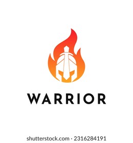 Illustration Vector Graphic Warrior Helmet Fire Logo Design Idea