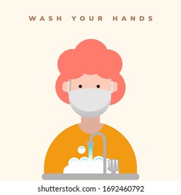 illustration vector graphic of wash your hand and people with mask. good for education health banner template.