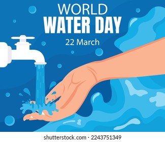 illustration vector graphic of water was issued from the tap to wash the hands, perfect for international day, world water day, celebrate, greeting card, etc.