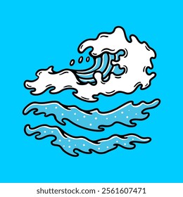 Illustration vector graphic of WAVES UNDER MOONLIGHT DESIGN VECTOR ILLUSTRATION for apparel design merchandise, such as logos on product packaging