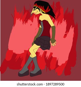 Illustration vector graphic of wayang wearing goth clothing, the red background is perfect for posters at costume parties, can also be printed on t-shirts etc.