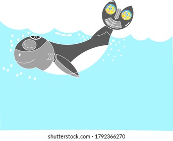 Gráfico vectorial de ilustración de ballena con fondo