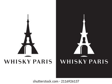 illustration vector graphic of whiskey bottle logo and paris tower concept.