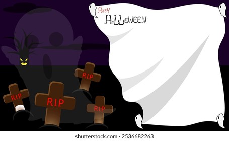 illustration vector graphic of white ghost with copy space good for halloween event