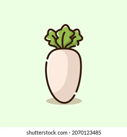 Illustration vector graphic of White Radish. White Radish minimalist style isolated on a blue background. The illustration is Suitable for Banner, flyers, stickers, etc.