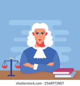 illustration vector graphic of a white-haired female judge, perfect for international day, women judges, celebrate, greeting card, etc.