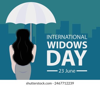 illustration vector graphic of a widow uses an umbrella alone, perfect for international day, international widows day, celebrate, greeting card, etc.