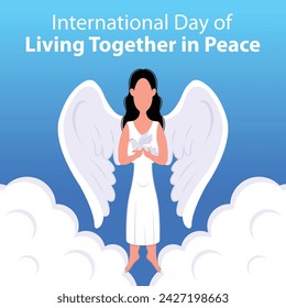 illustration vector graphic of a winged angel carrying a dove in the sky, perfect for international day, living togther in peace, celebrate, greeting card, etc.