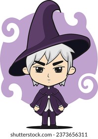 Illustration Vector Graphic Of Witch Boy Chibi Good For mascot and event icon