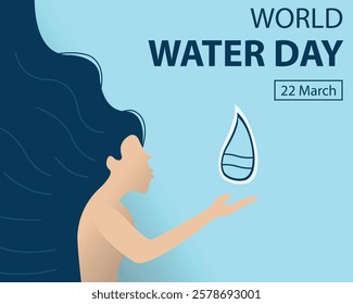 illustration vector graphic of woman catches falling water droplets, perfect for international day, world water day, celebrate, greeting card, etc.