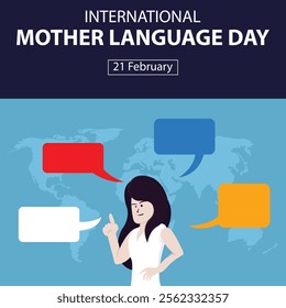 illustration vector graphic of a woman and a chat bubble, perfect for international day, mother language day, celebrate, greeting card, etc.