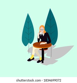 Illustration vector graphic of a woman with a cup of coffee